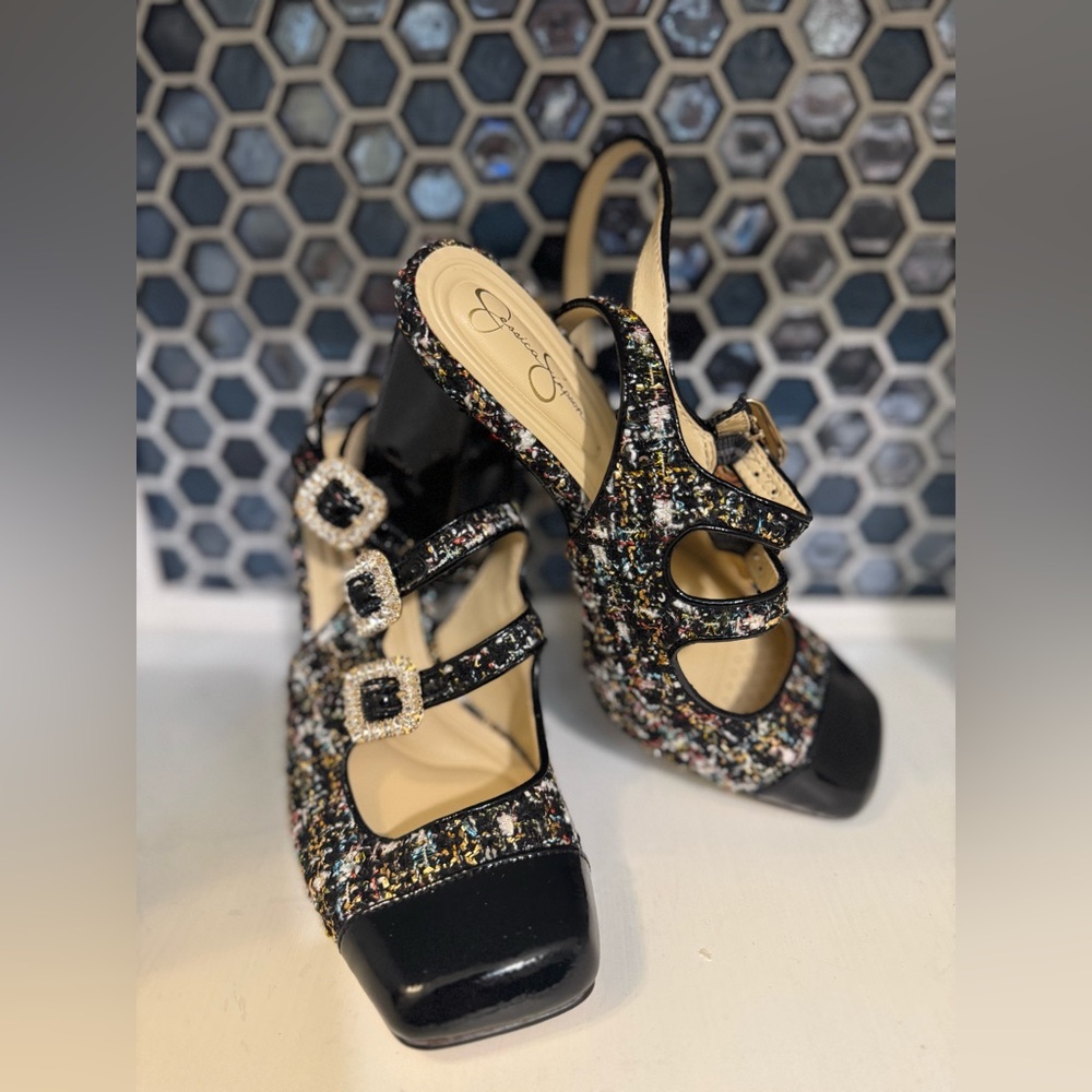 Jessica Simpson Women's Multicolored Lymen Pump Black Sparkle Tweeded Heel Sz6.5